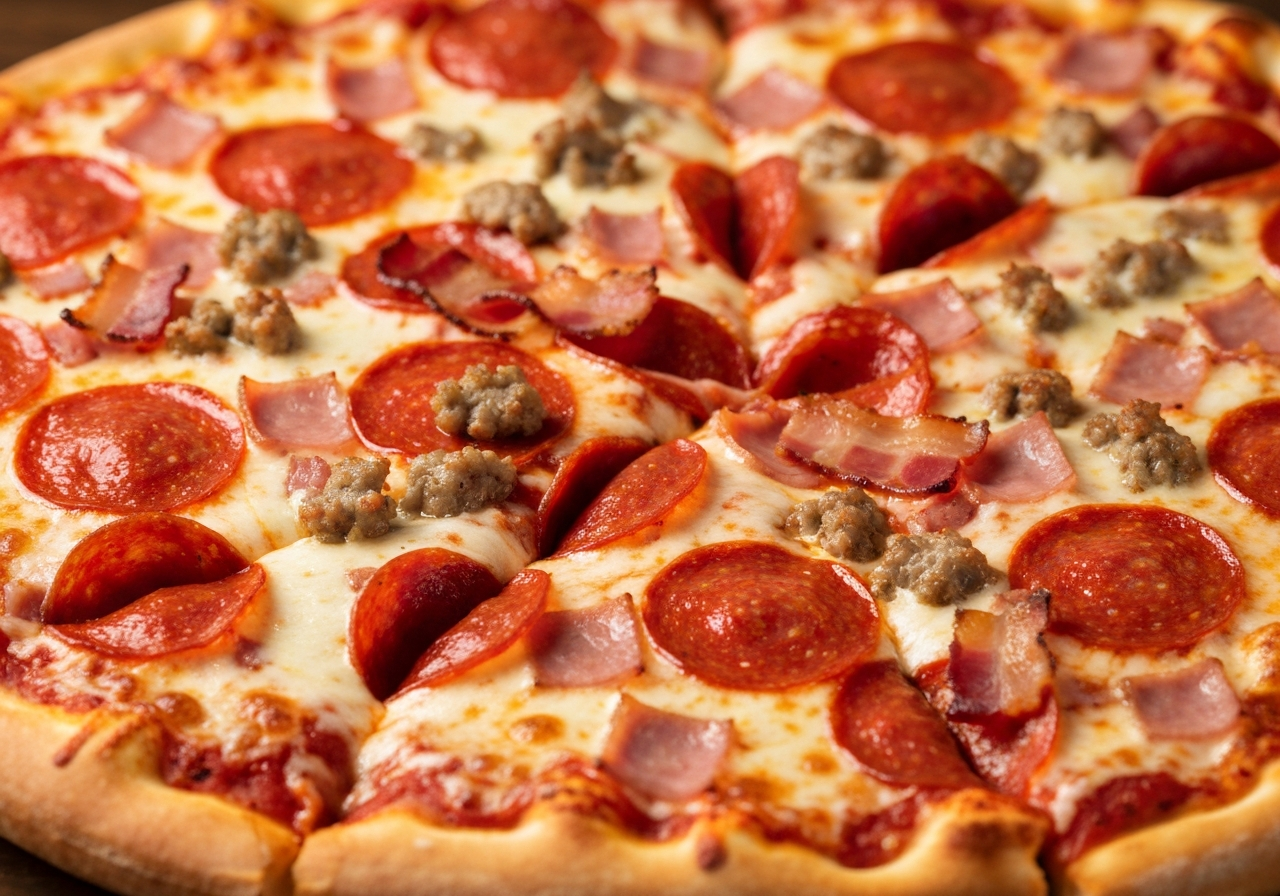 Large pizza with wings spread