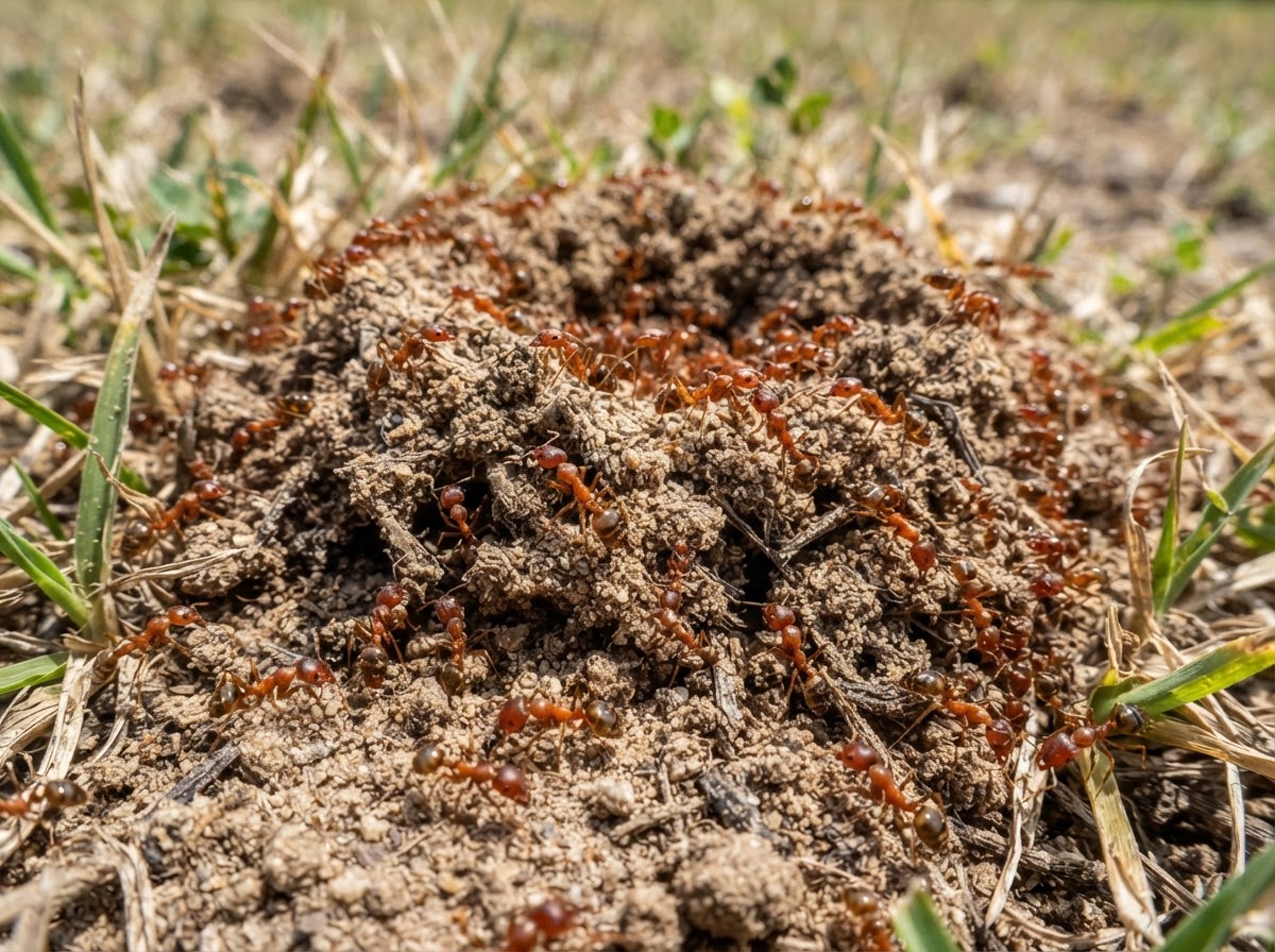 Fire ants on a mound in San Antonio yard