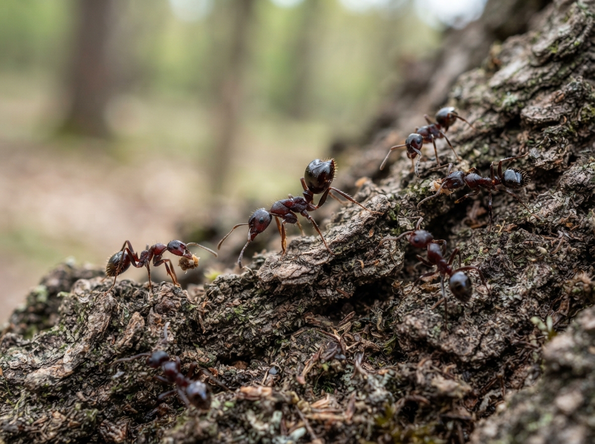 Acrobat ants on tree bark