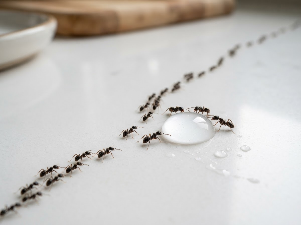Sugar ants trailing indoors near moisture