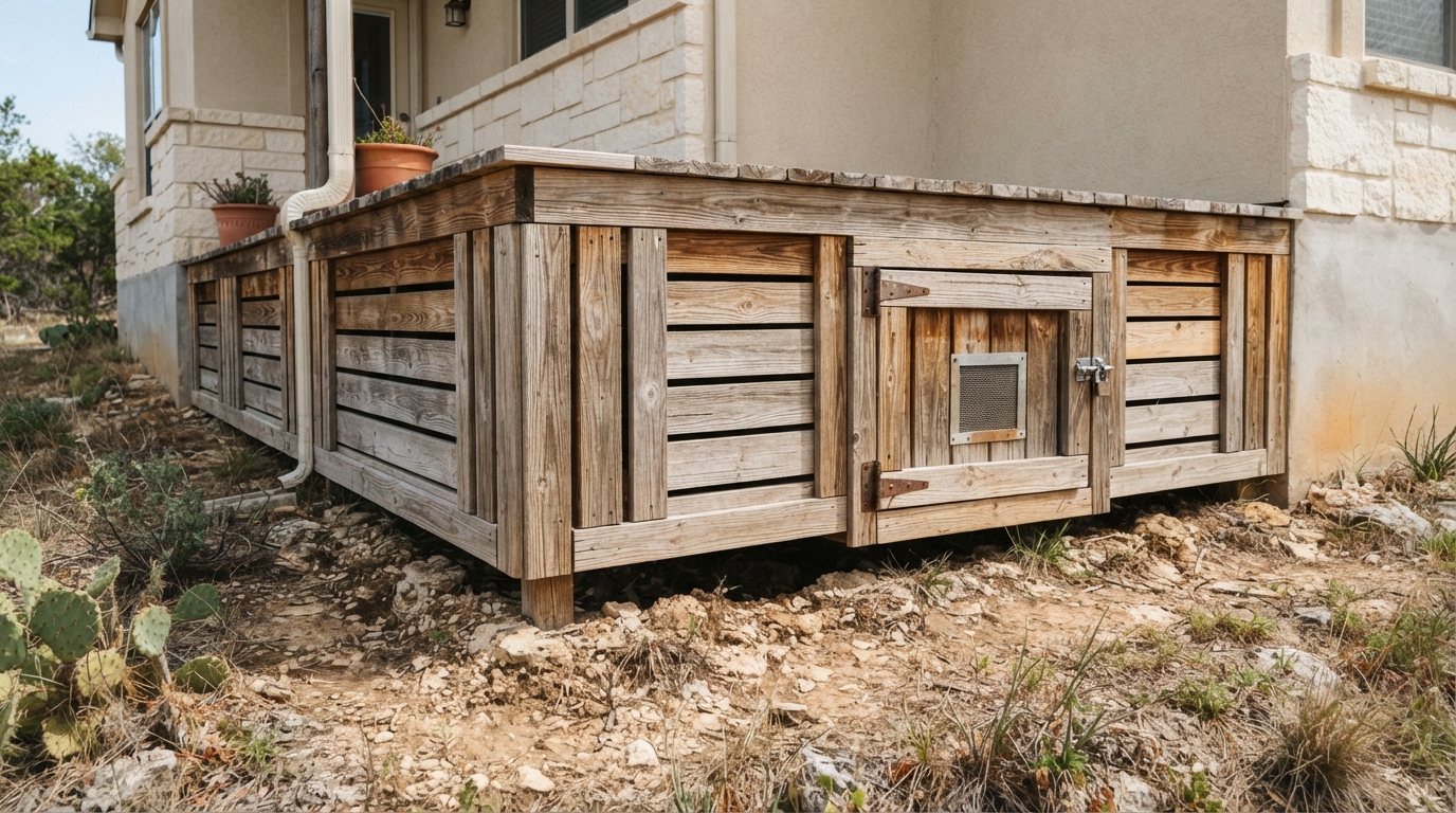 House foundation and crawlspace entry point on a San Antonio home