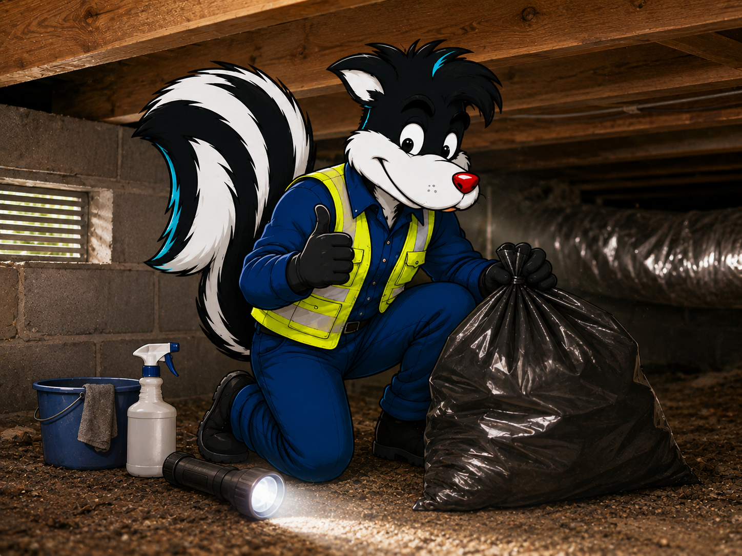 Stinky Steve performing dead animal removal under crawlspace