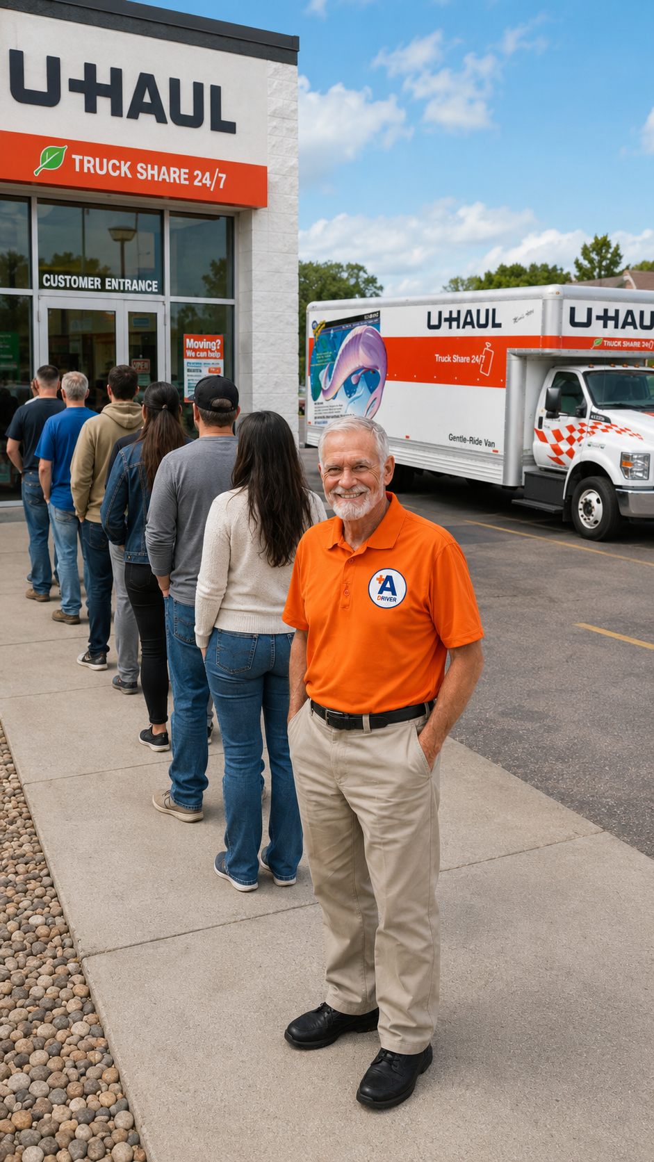 Professional driver next to U-Haul moving truck