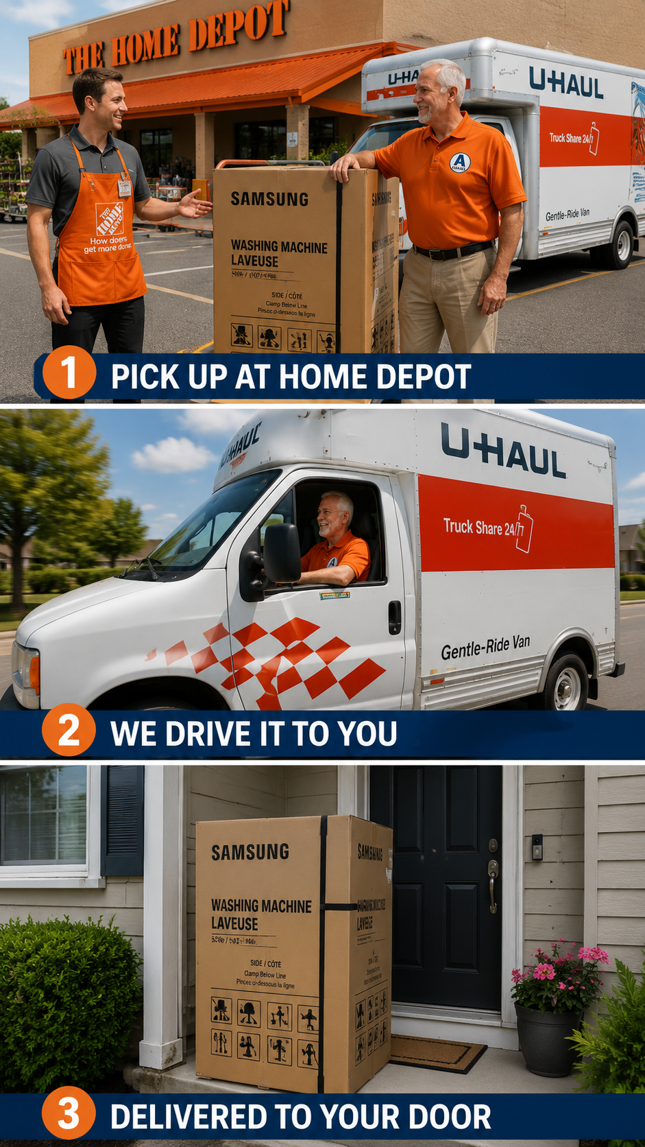 Professional driver next to U-Haul moving truck