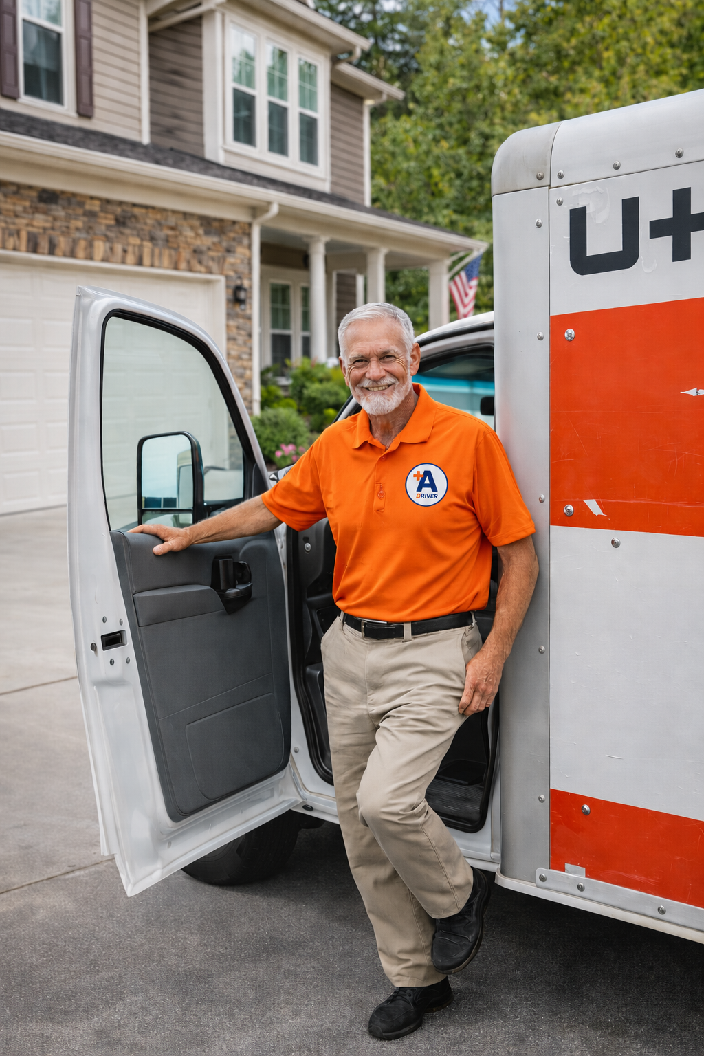 Professional driver next to U-Haul moving truck