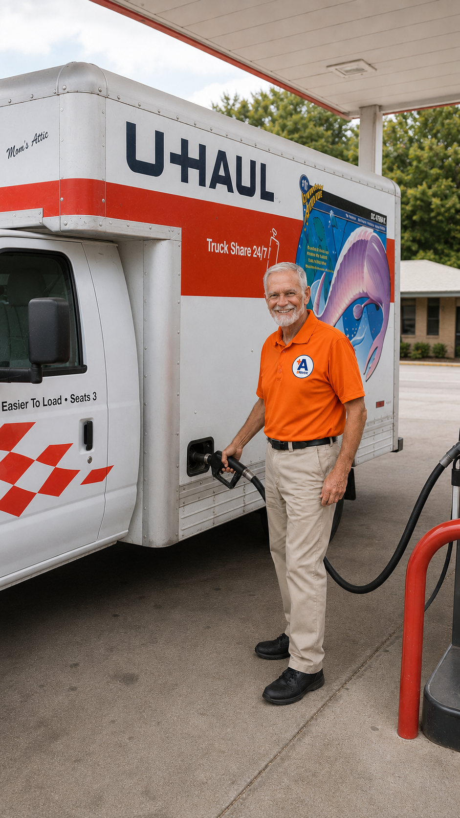 Professional driver next to U-Haul moving truck