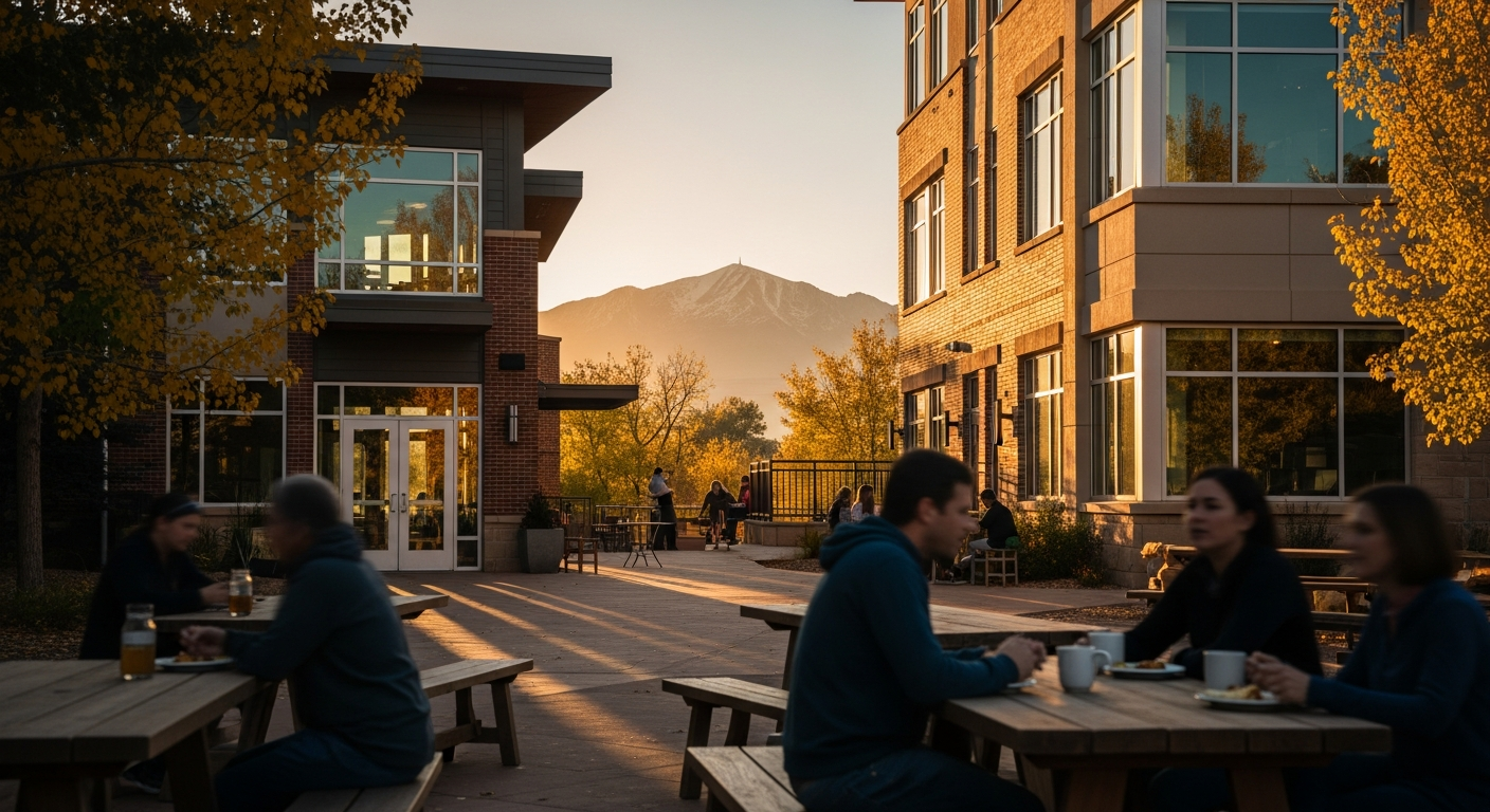 Casual outdoor gathering in Colorado Springs at golden hour