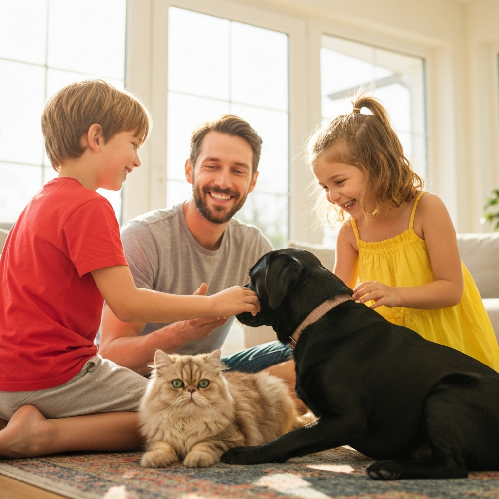 Happy family with their pet