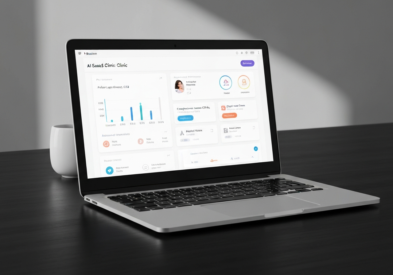 Ideazic AI healthcare CRM and patient management dashboard on a laptop