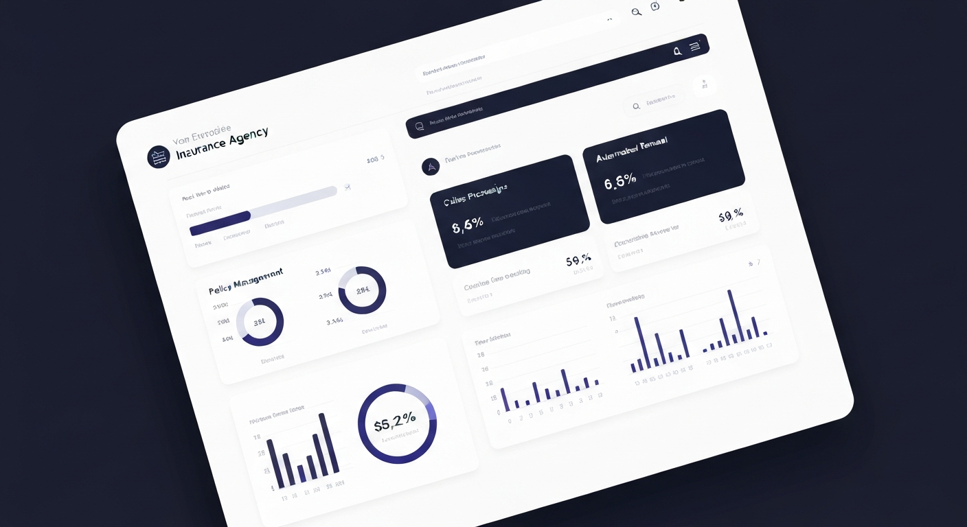 Ideazic AI insurance dashboard showing policy management, claims processing, and automated renewal workflows
