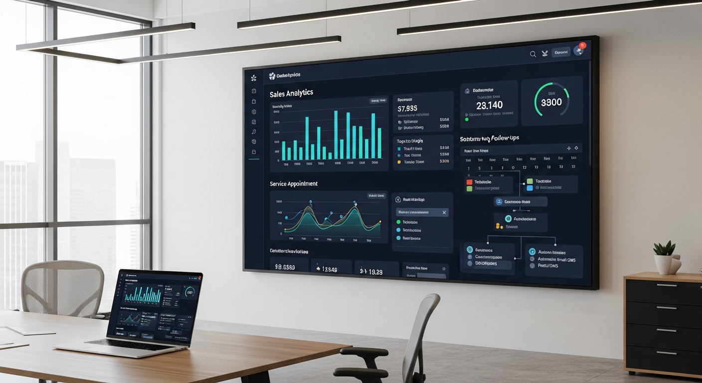 Ideazic AI automotive dashboard showing vehicle sales pipeline, automated service scheduling, and customer communication workflows