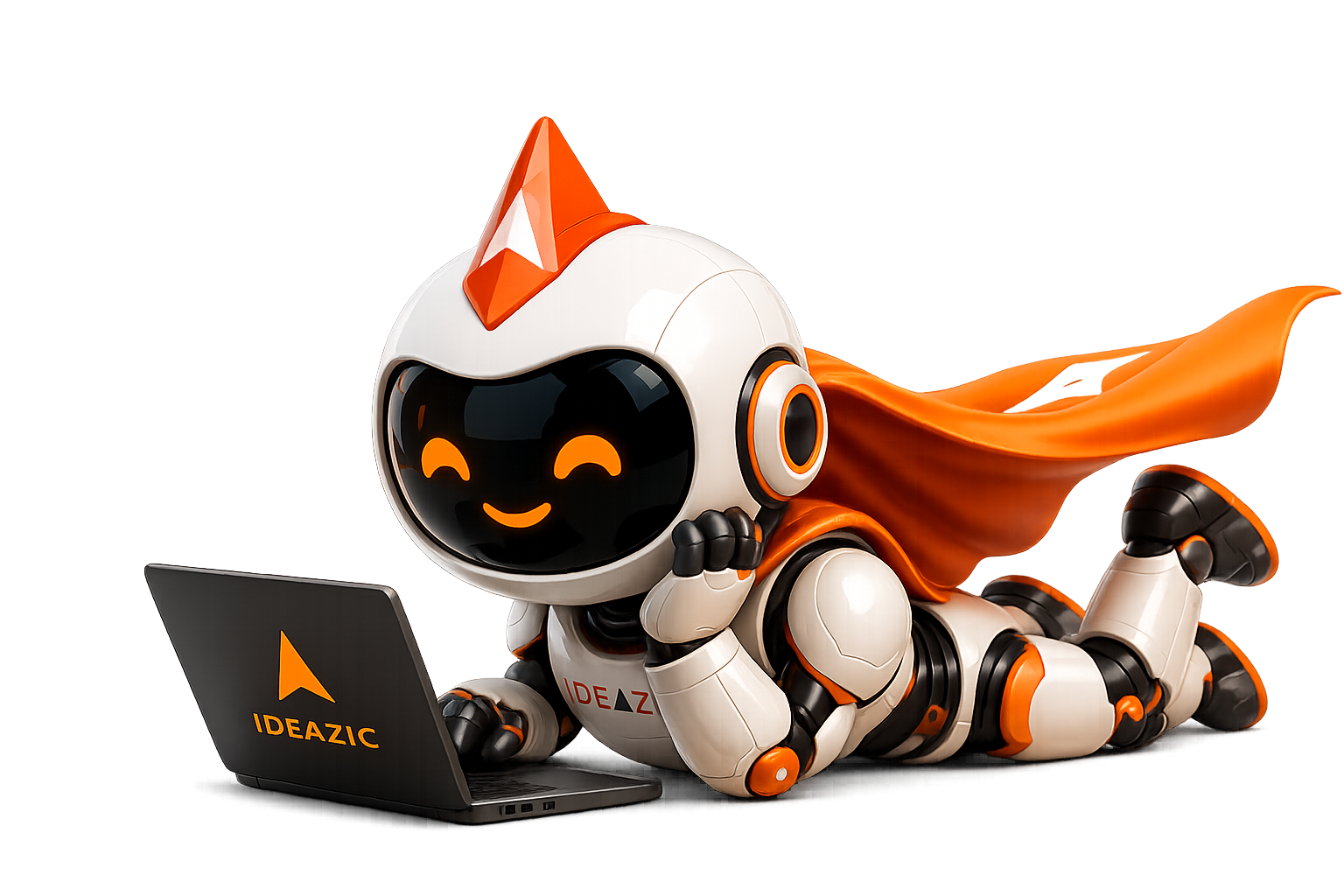 Ideazic AI Robot Mascot assisting with business automation