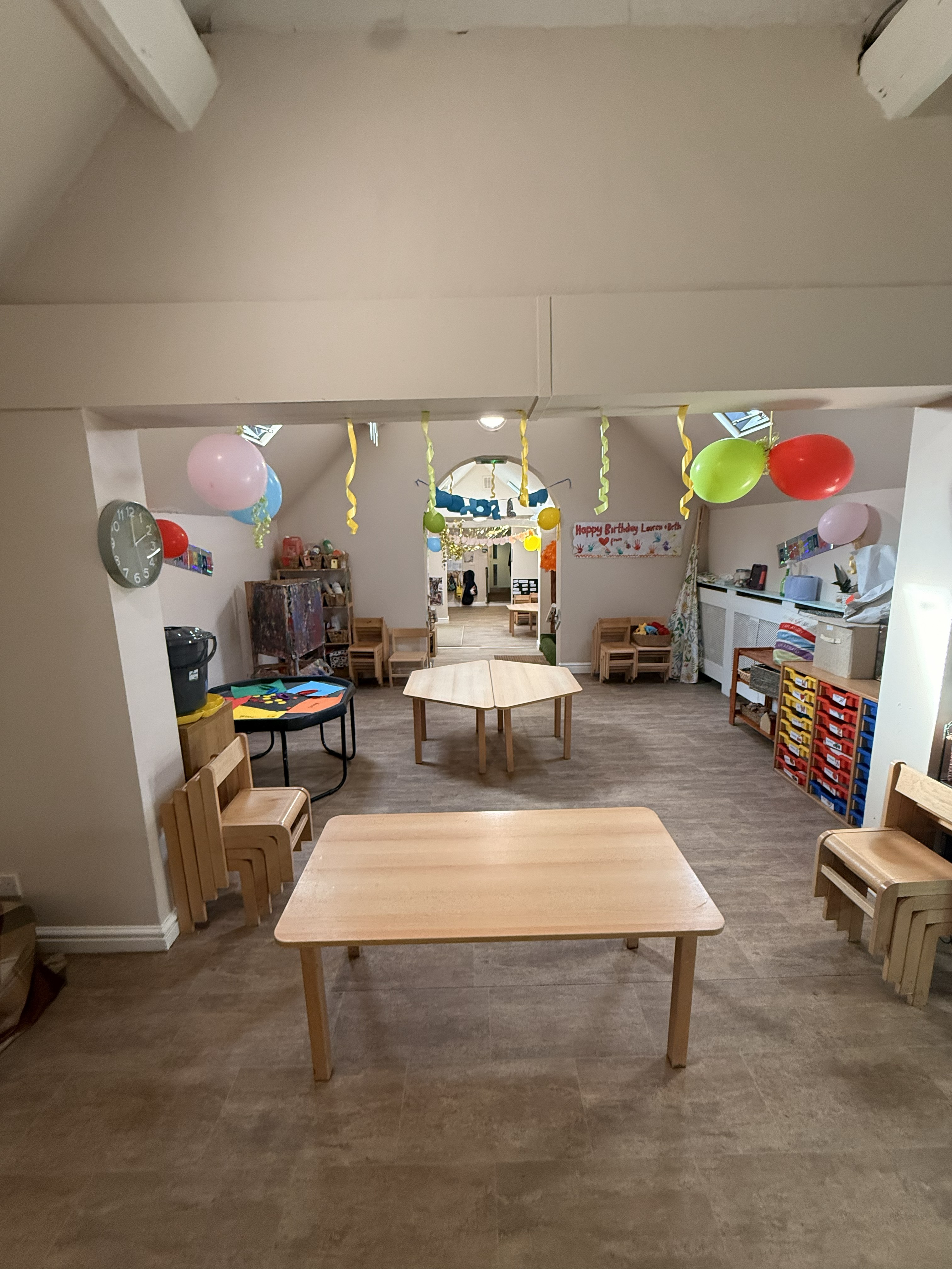 Spacious children's activity room with birthday decorations - Crystal Clean community space maintenance