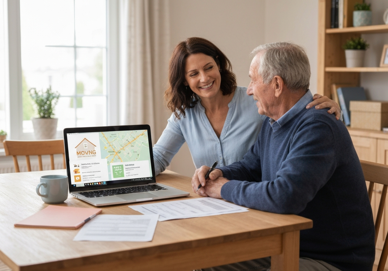 Adult child helping senior parent plan a move