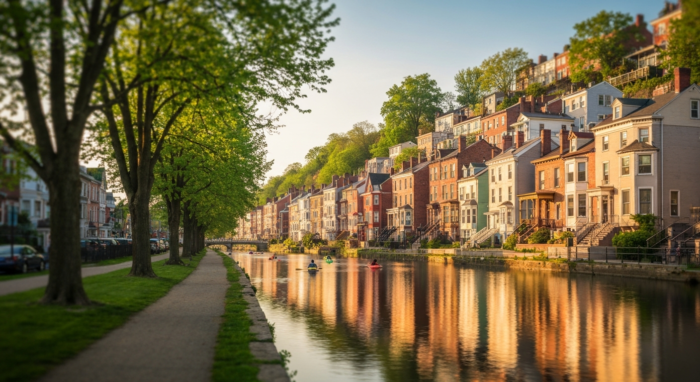 Manayunk Philadelphia canal towpath rowhomes Main Street