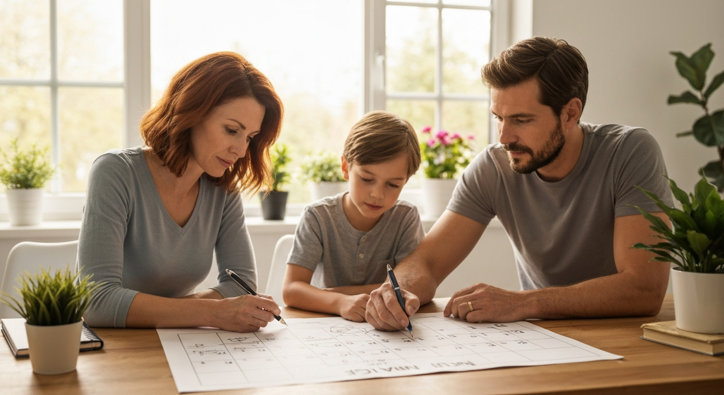 Senior homeowner and adult child reviewing a senior living move timeline