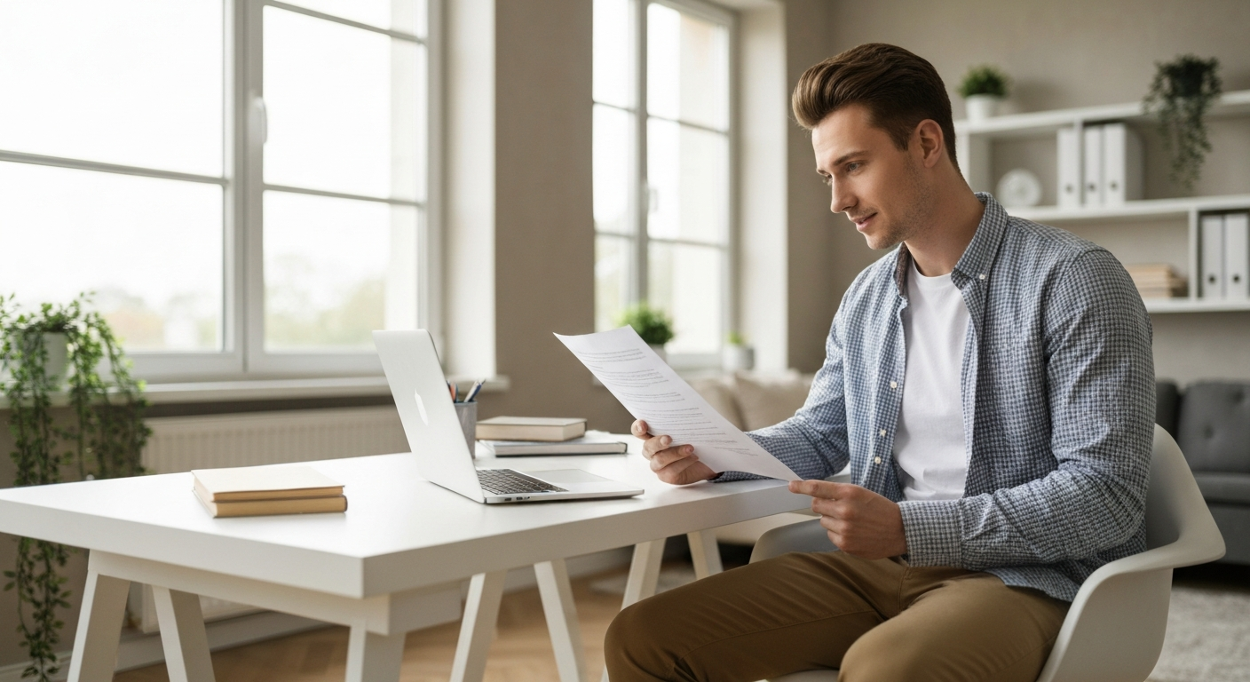 Adult child on a laptop or video call reviewing documents