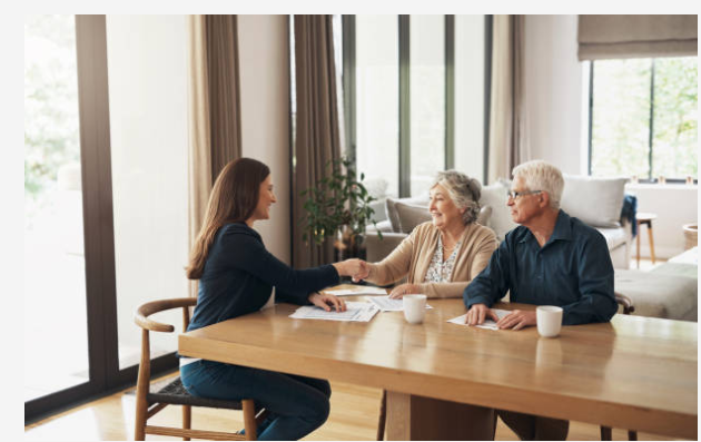 Professional consulting with elderly homeowners