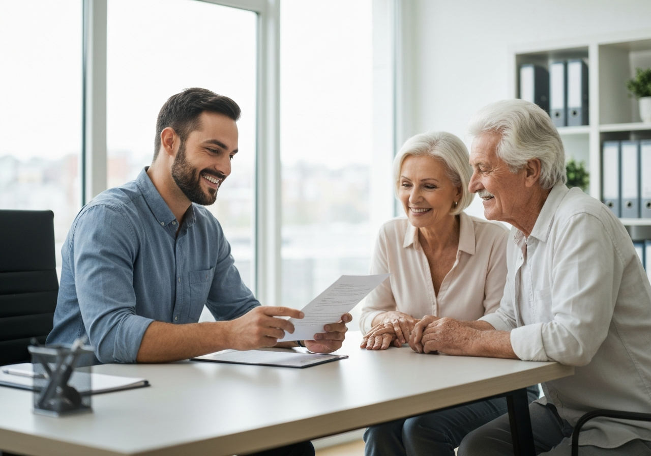 Relieved senior couple getting clear Medicare guidance