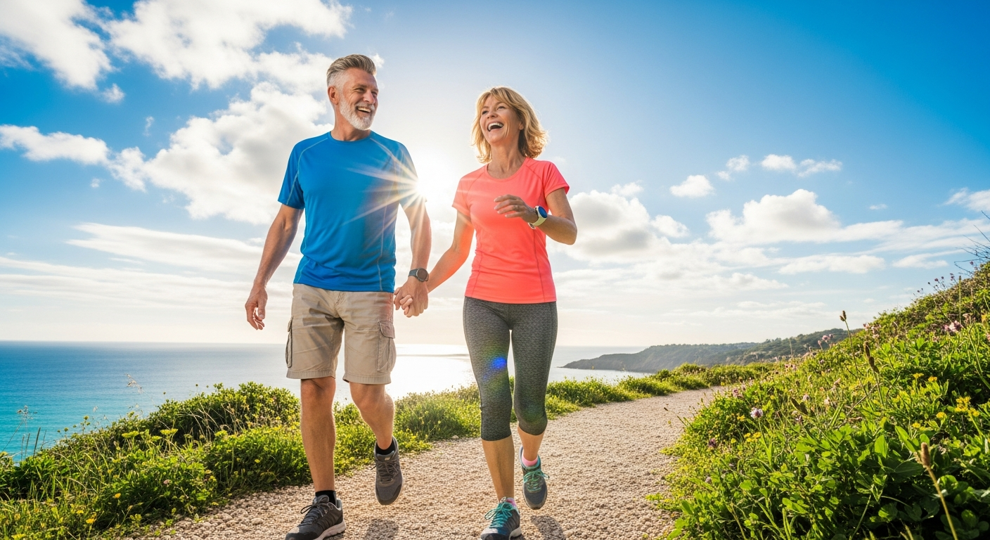 Active senior couple enjoying a sunny day outdoors