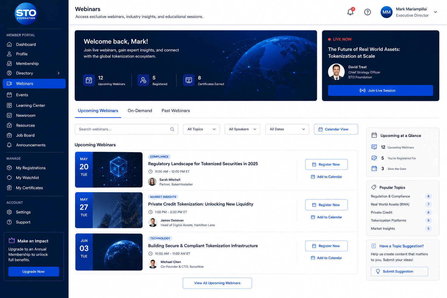 Webinars Dashboard Mockup