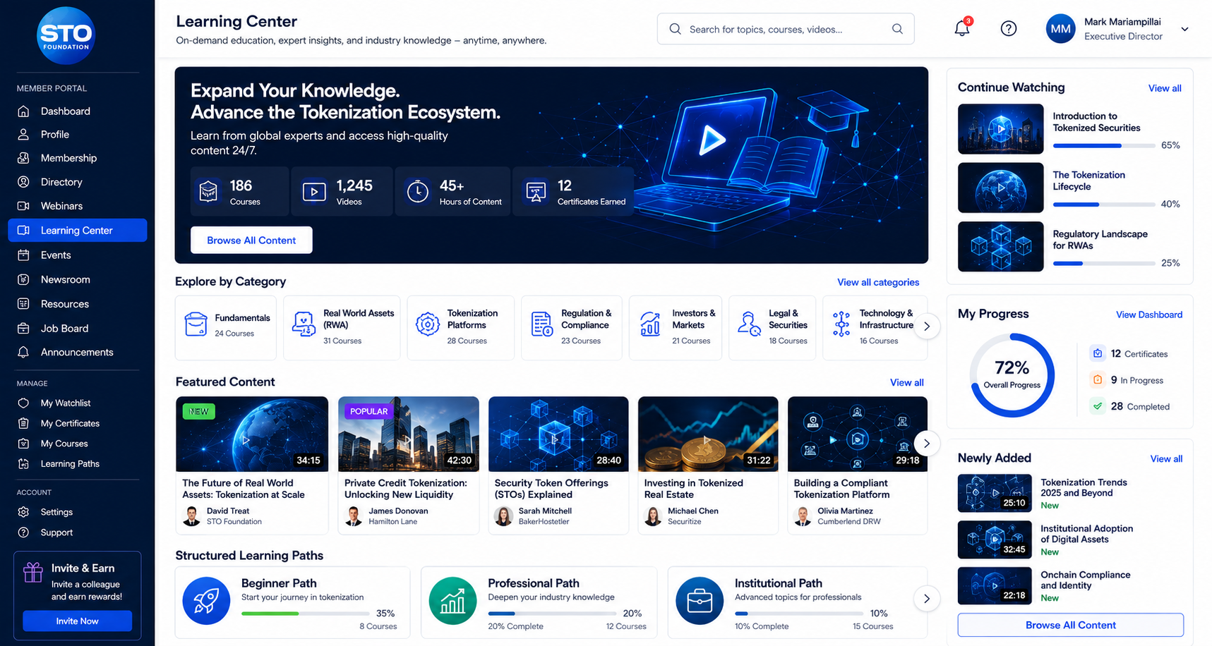 Learning Center Dashboard Mockup