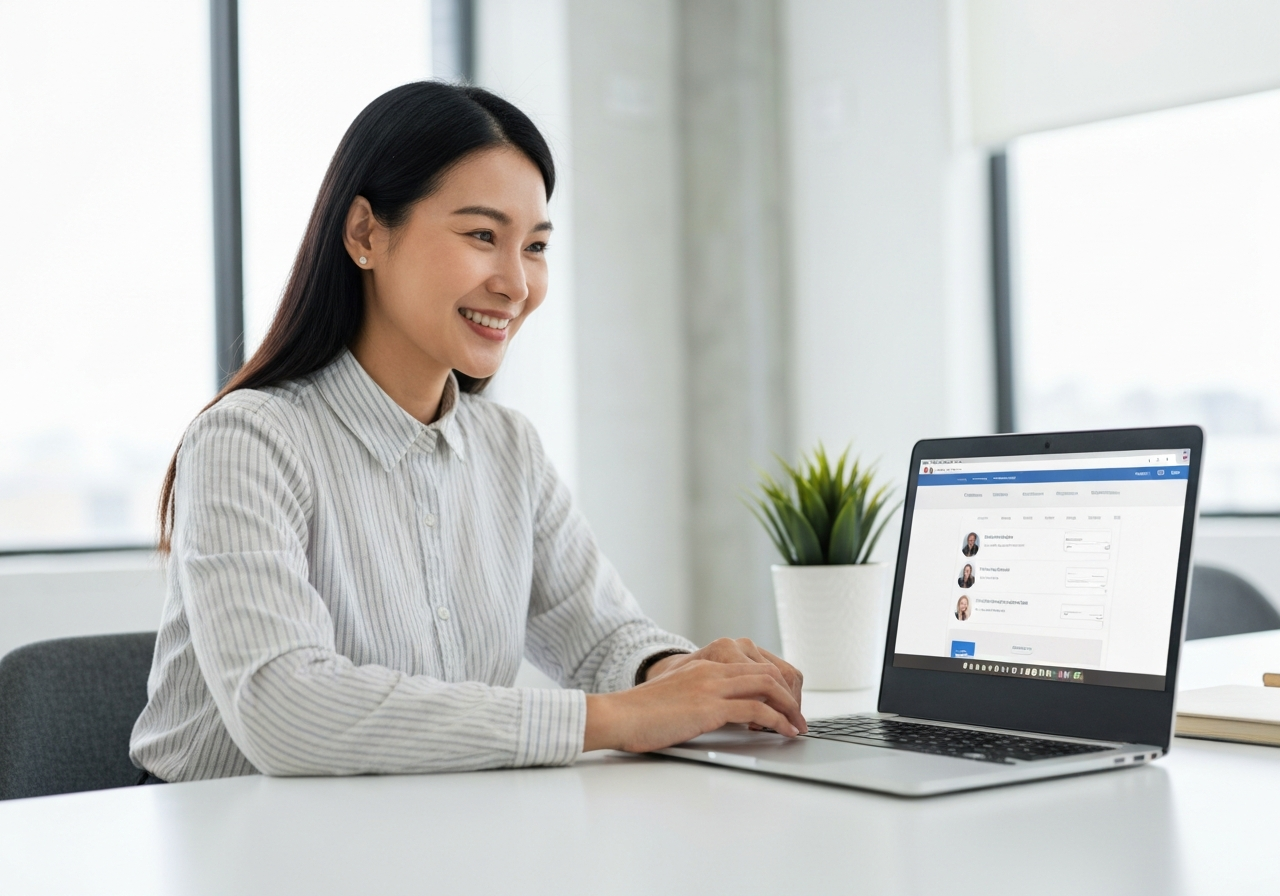 Business owner using chatbot on laptop