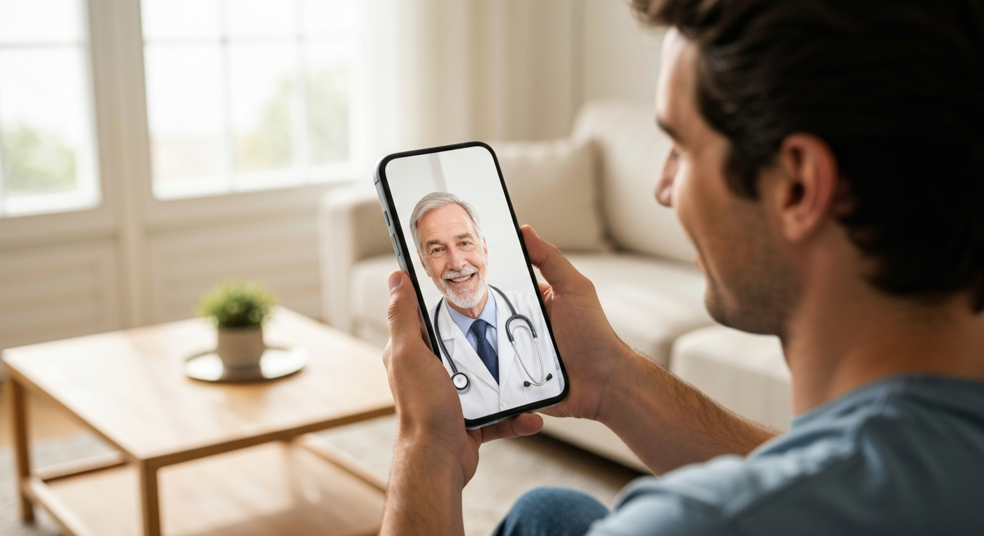 Telehealth video call on a smartphone