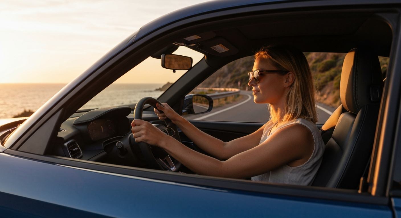 Conductora tranquila al volante