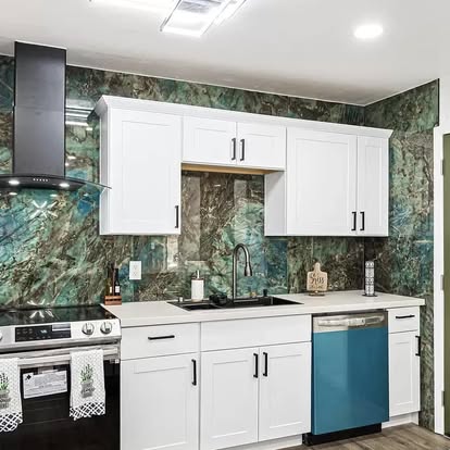 White Kitchen with Striking Stone Backsplash - Kitchen Remodeling by Builders For You Construction in Yuma, AZ