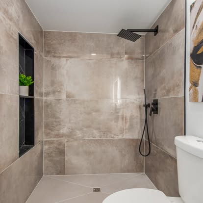 Earthy Taupe Walk-In Shower Earthy Taupe Walk-In Shower - Bathroom Remodeling by Builders For You Construction in Yuma, AZ