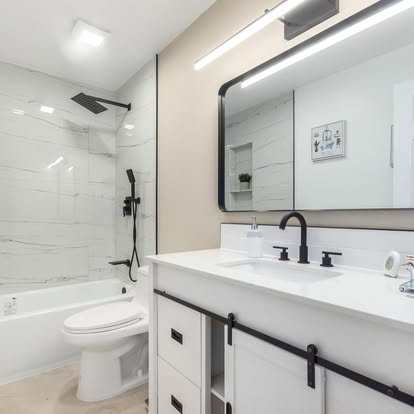 Modern White Shower and Vanity Modern White Shower and Vanity - Bathroom Remodeling by Builders For You Construction in Yuma, AZ