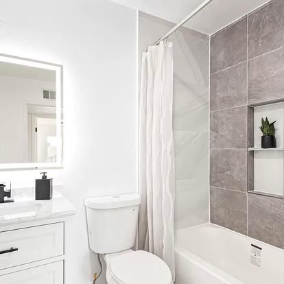 Grey Tile Shower and Tub Combo Grey Tile Shower and Tub Combo - Bathroom Remodeling by Builders For You Construction in Yuma, AZ
