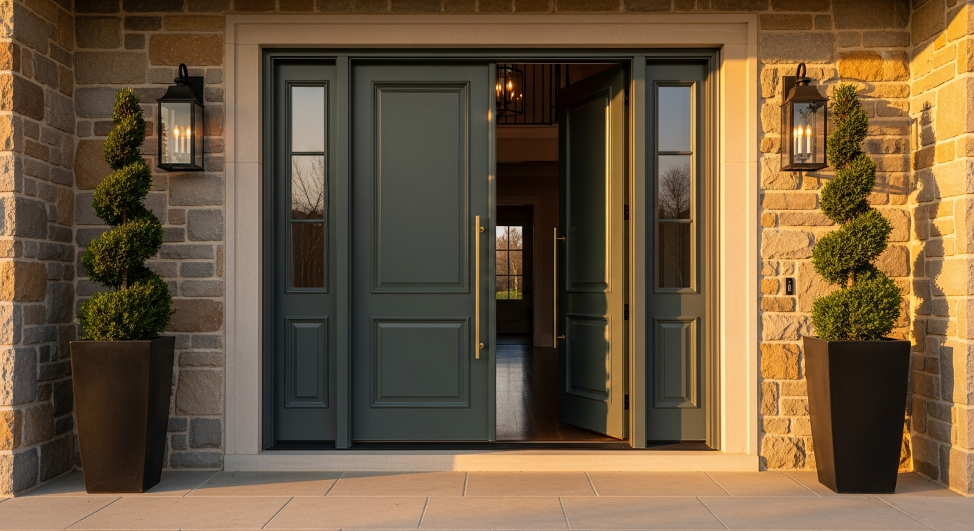 Luxury home entrance at golden hour
