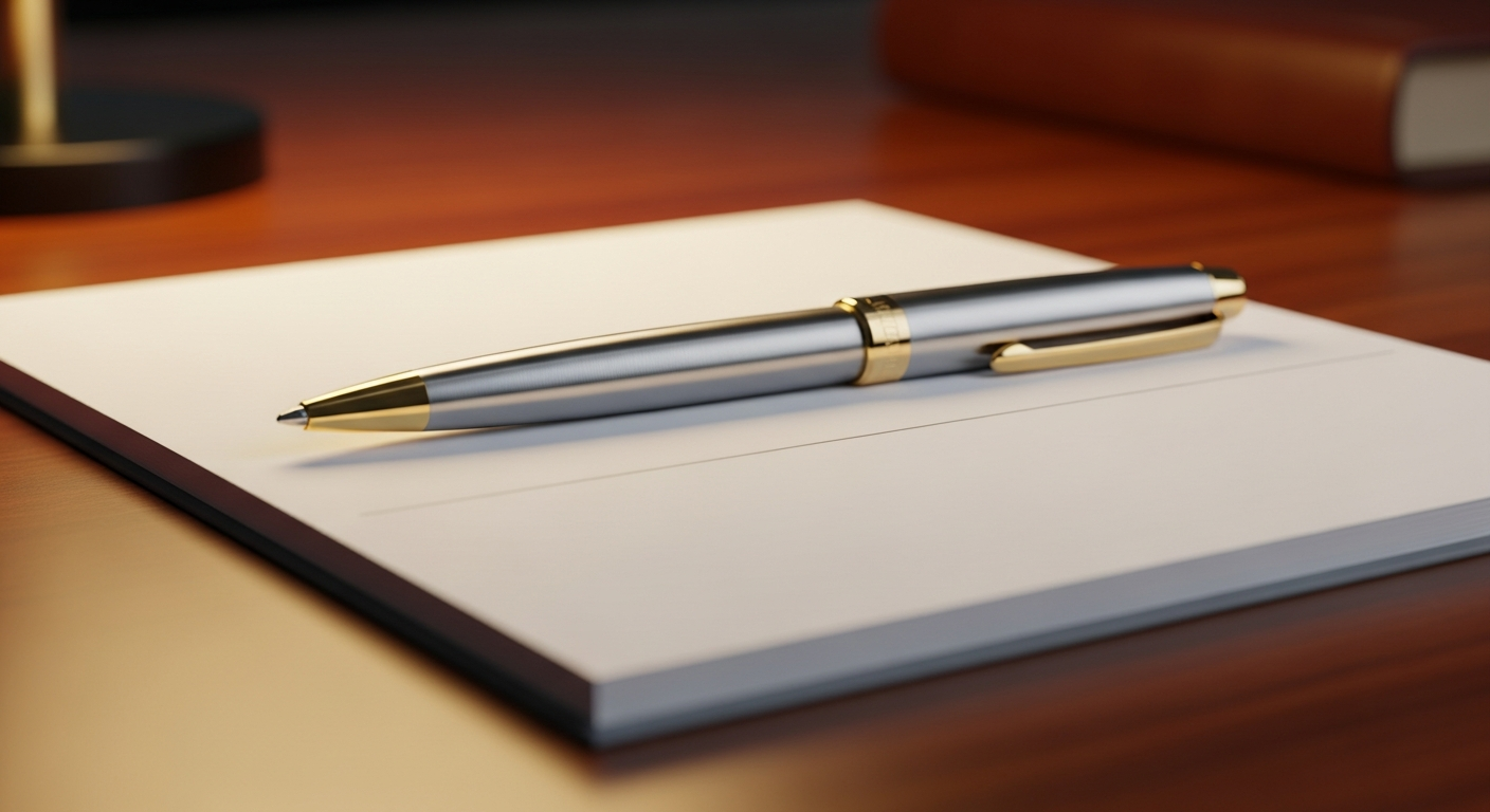 Pen and notepad on desk