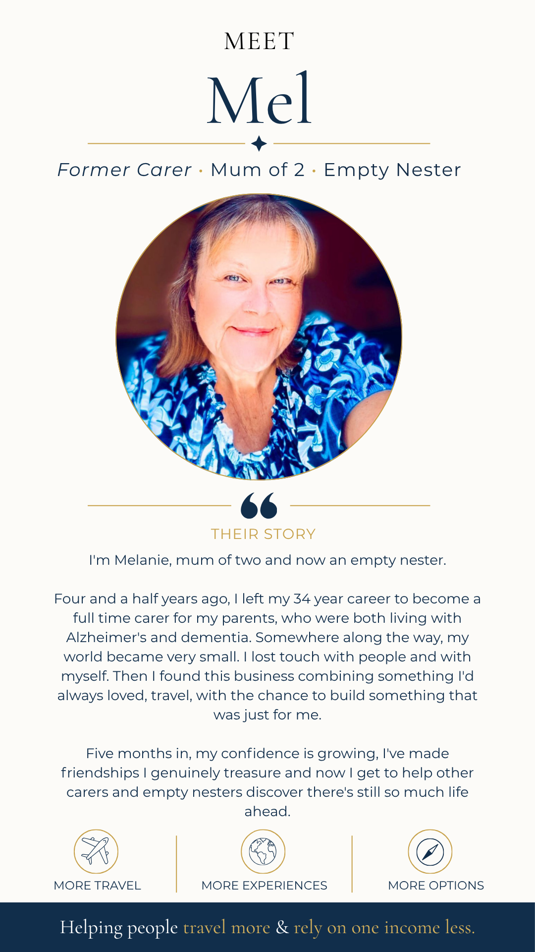 Mel - Former Carer, Mum of 2, Empty Nester