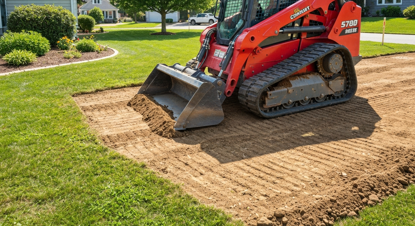 Skid steer grading earth and site work