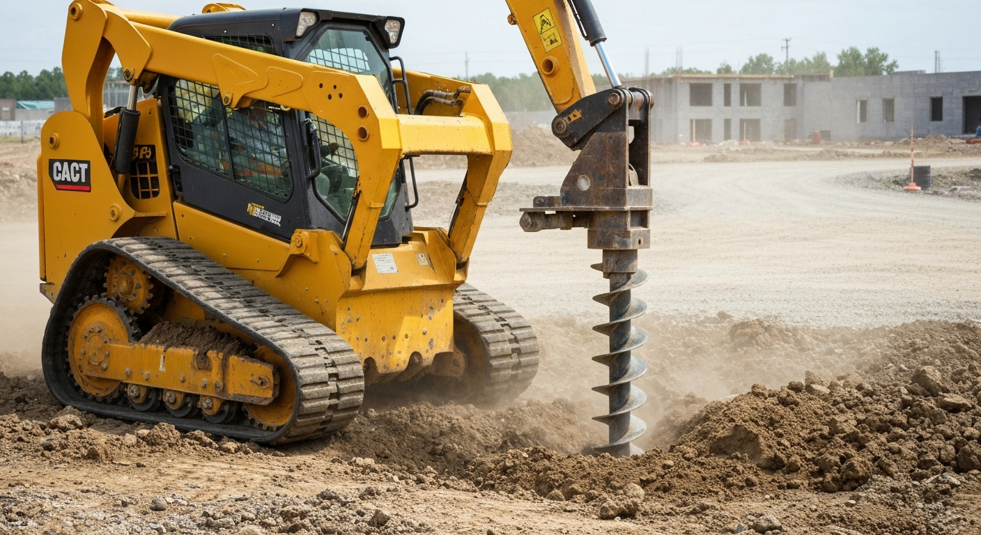 Skid steer installing screw piles