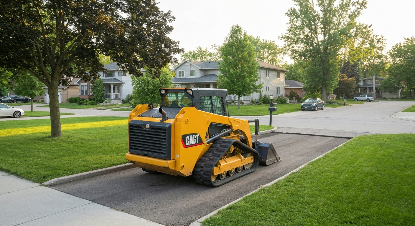 Skid steer working in a Saskatoon neighborhood