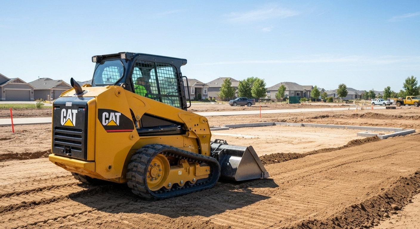 Modern skid steer loader at work on a job site
