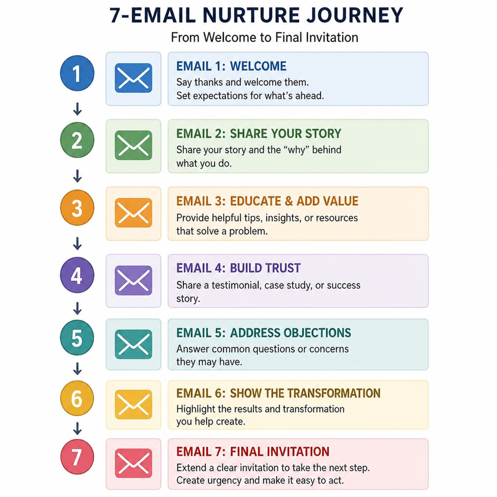 A seven-step email drip campaign structure for coaching leads