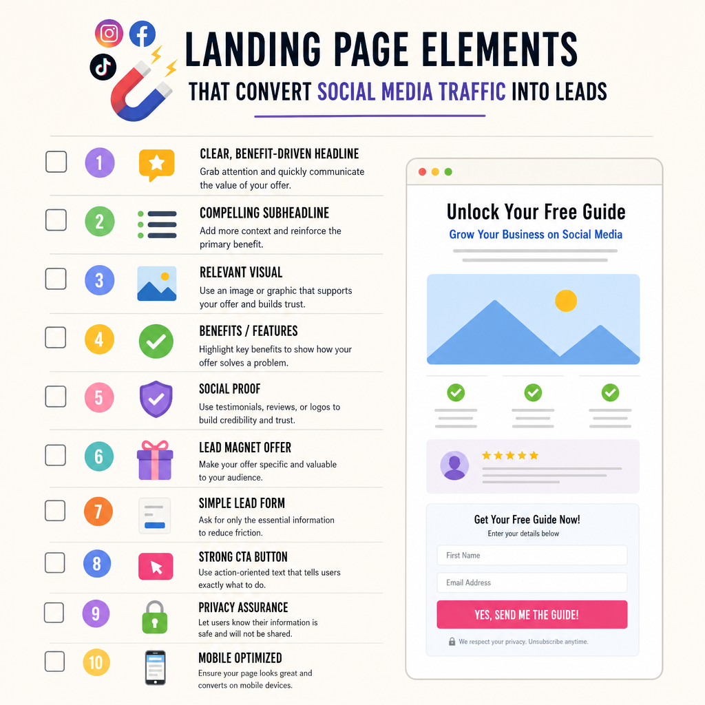 Landing page elements checklist for converting social media traffic into leads
