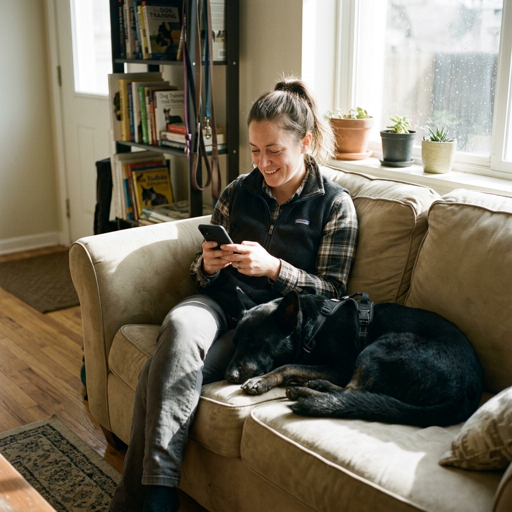 Dog trainer on phone