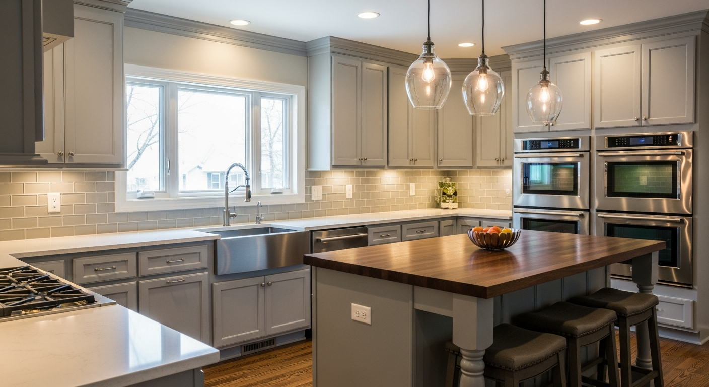 Beautifully refinished kitchen cabinets