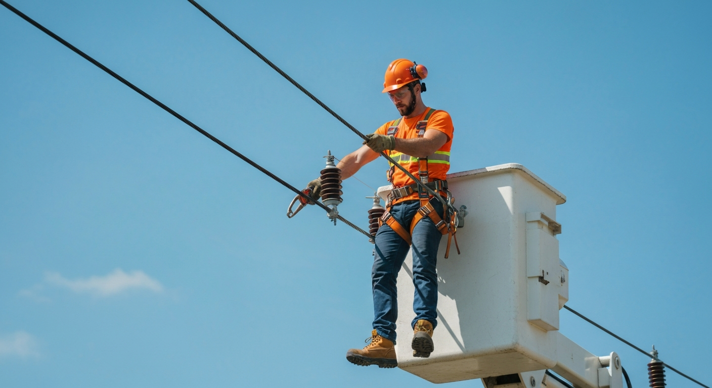 Lineman working on power lines