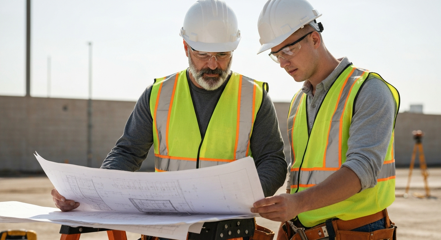 Electricians reviewing plans