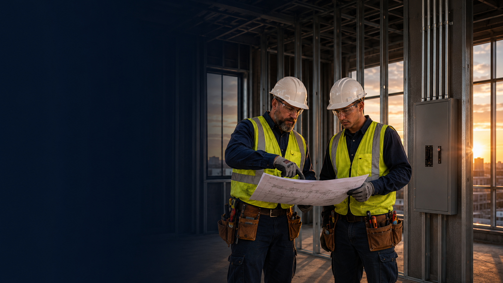 Commercial electricians working