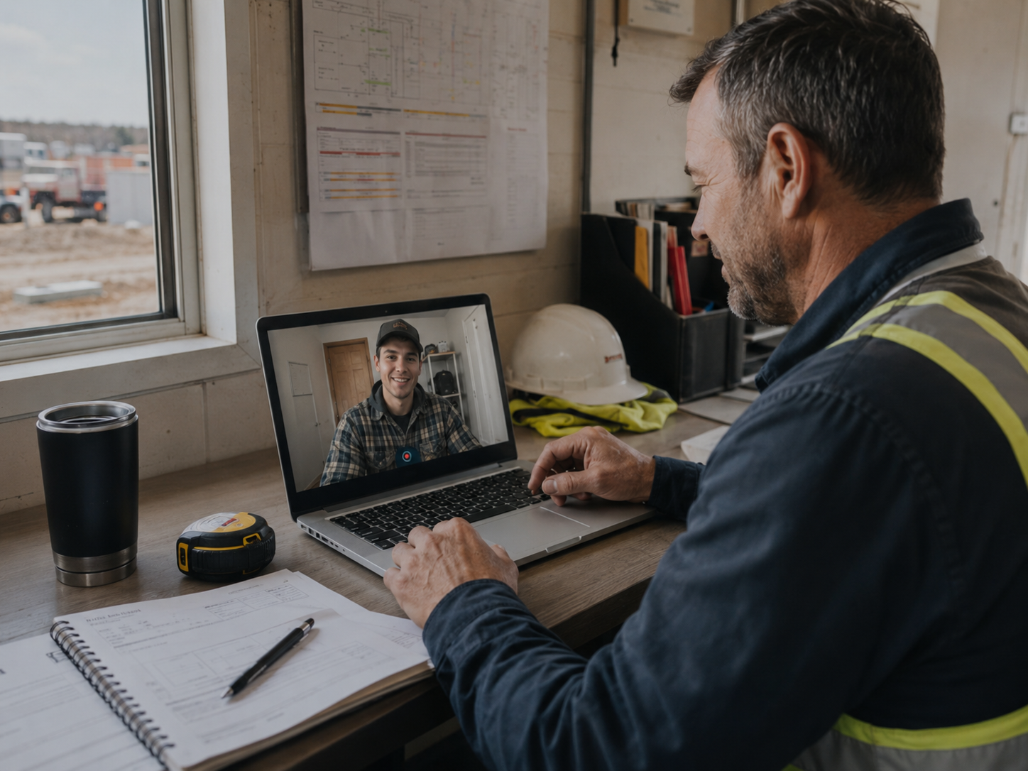 Career planning video conversation in job trailer