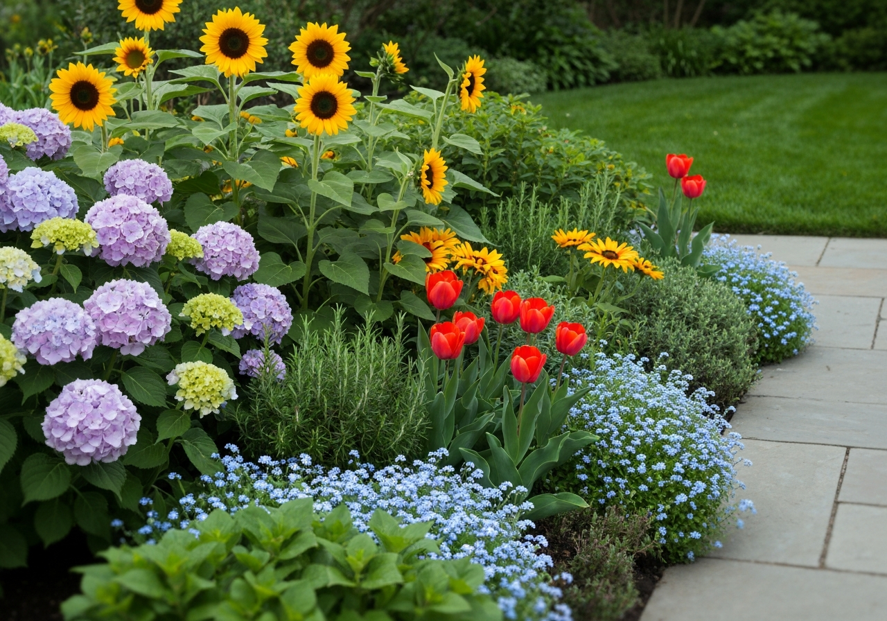 Fresh seasonal annuals and perennials in bloom