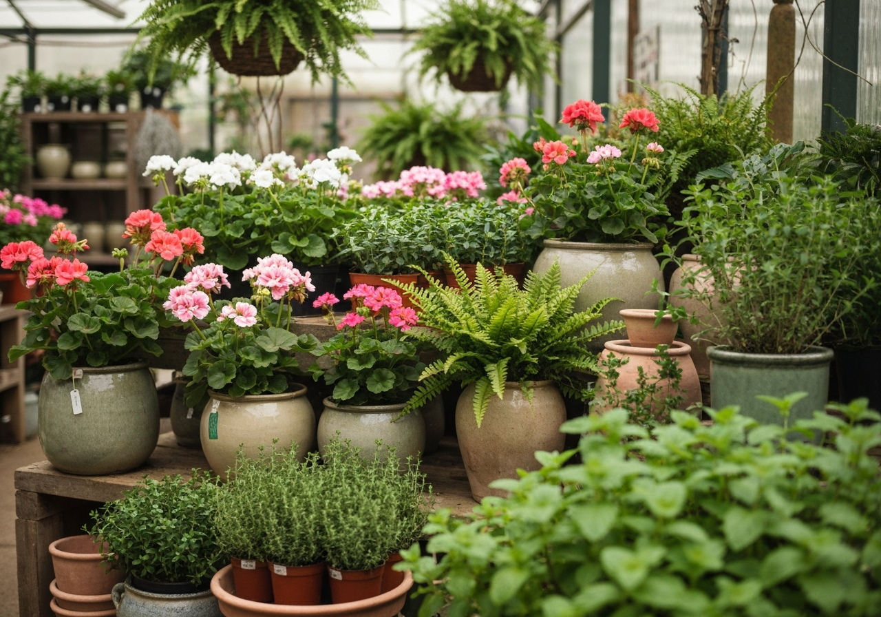 Mixed garden plants, greenery, and seasonal favorites